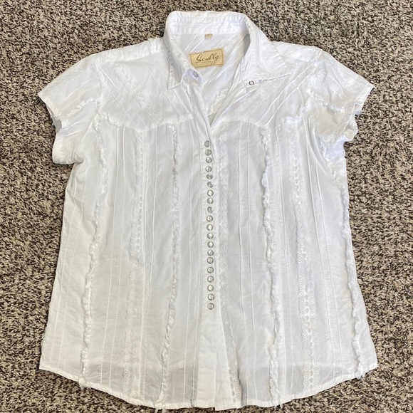 Scully White Button-Down Women's Shirt Lace Pearl Snap Buttons - Picture 6 of 12